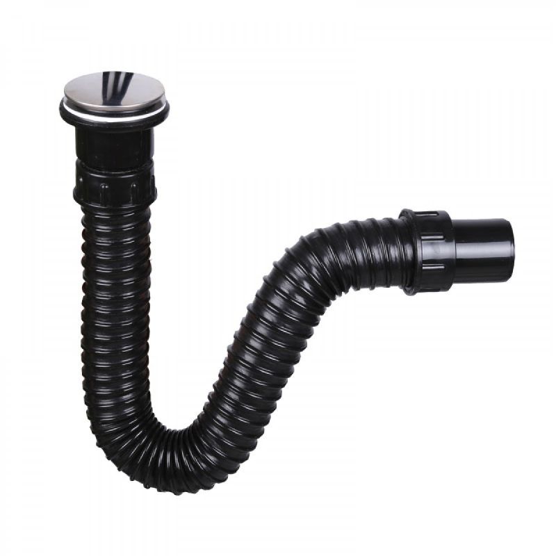 WT-Siphon m.Ventil schwarz Exclusiv m.flex.Schl.