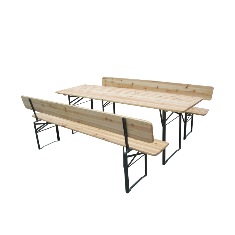 Pivska garnitura 3-djelna s naslonom, stol 220 x 70 cm, klupe 220 x 27 cm, prirodni smreka zelena