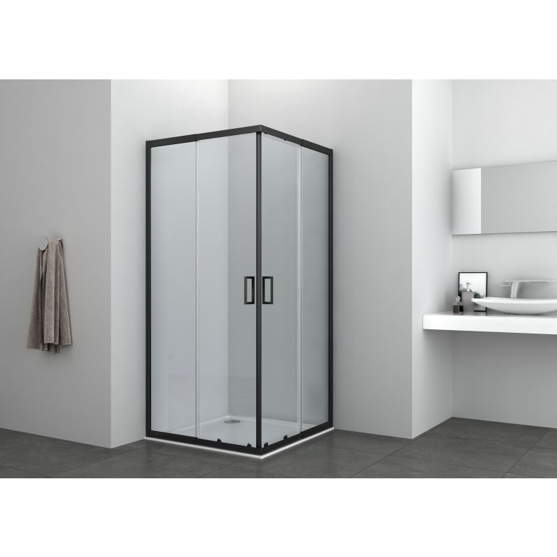Eckduschkabine 78,5-90x190cm profile in schwarz 5mm glas