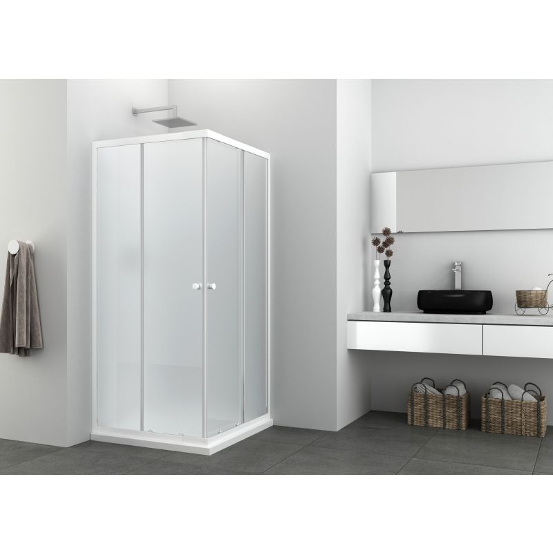 Eckeinstieg,weiß 78,5--90x190cm mattglas