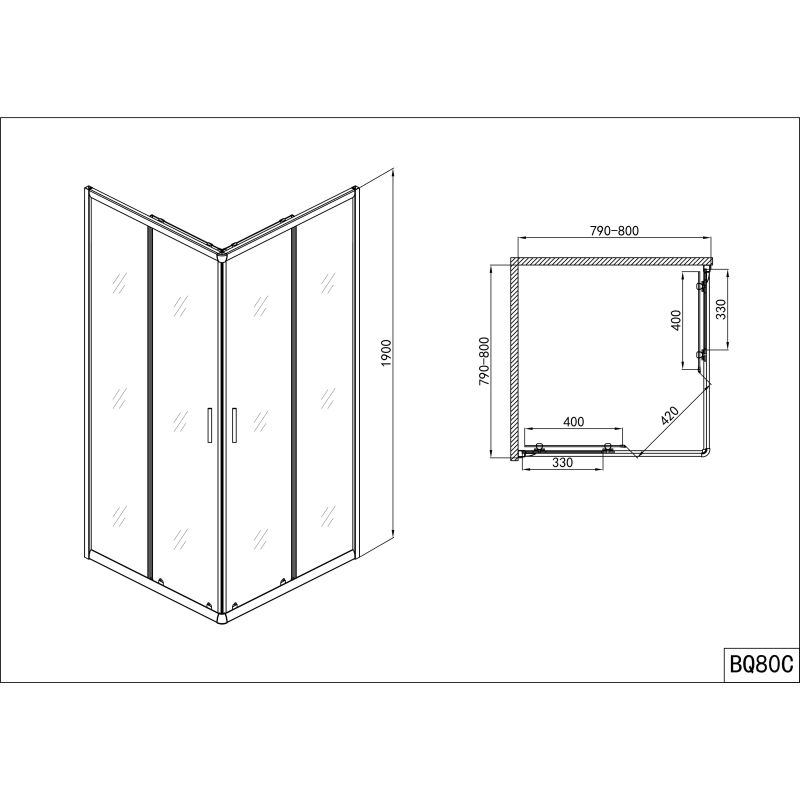 Sanotechnik - Kotni tuš serija BQ 80x80x190 cm, krom