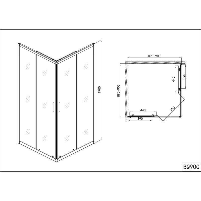 Sanotechnik - Kotni tuš serija BQ 90x90x190 cm, krom