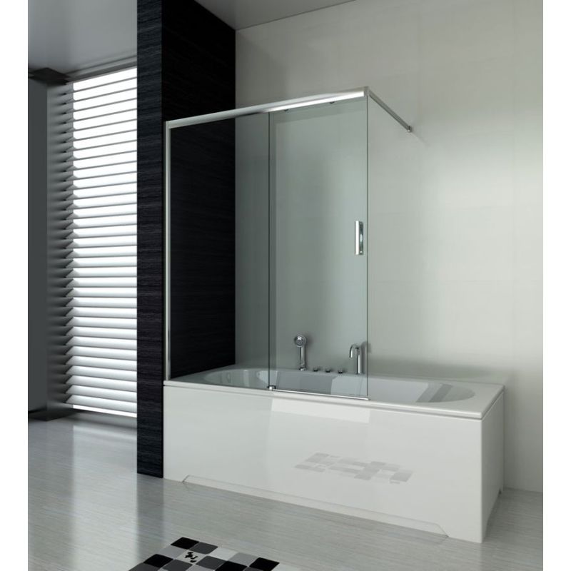 Predelna kopalniška stena z drsnimi vrati, krom 120x140cm 6mm steklo