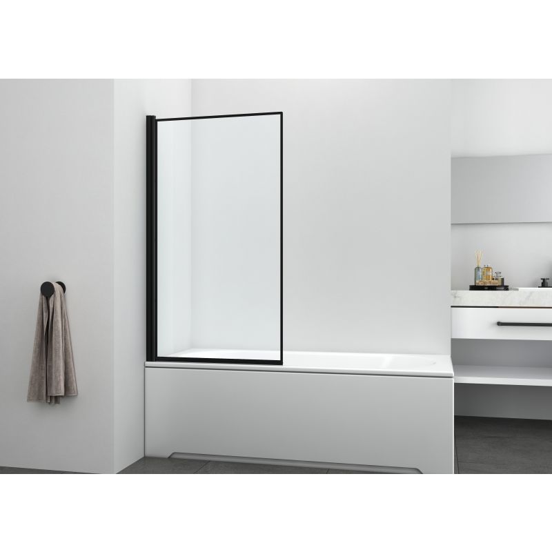 Zložljiva stena za kopalno kad - črna mat 80x140 cm 5mm prozorno steklo