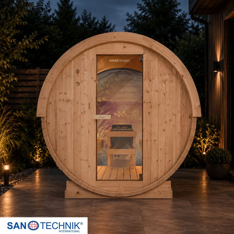 Sanotechnik - NYBORG L zunanja savna v sodu za 6 oseb 194,2x244,9x194,9 cm