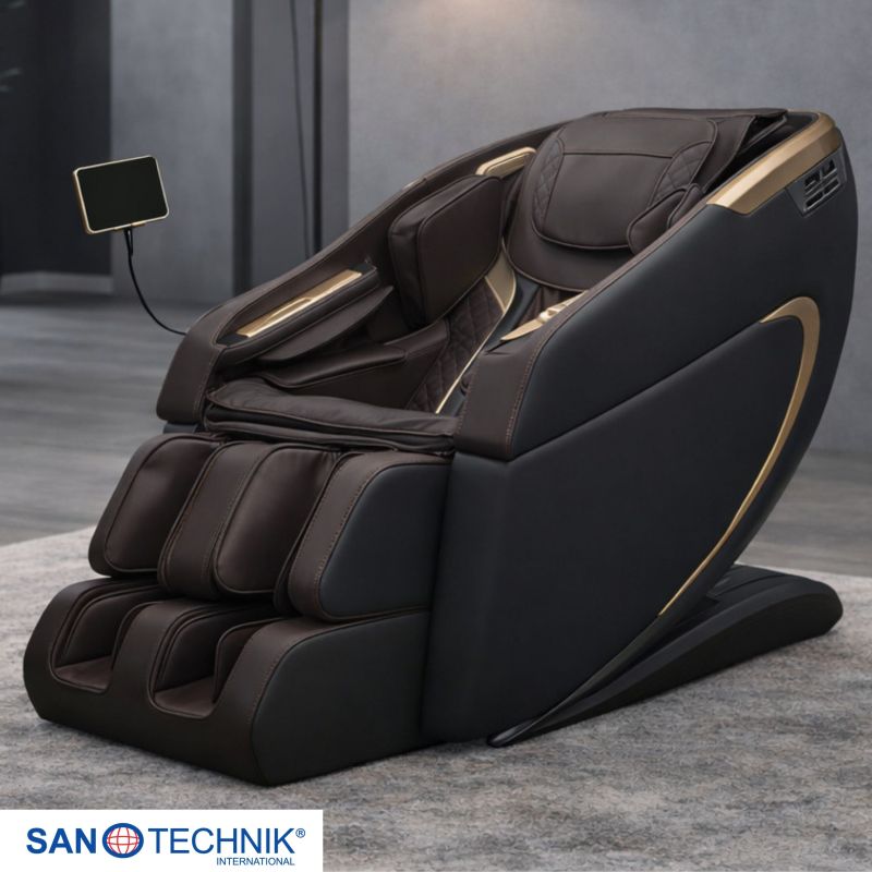 Sanotechnik - MEDORA luksuzna masažna stolica – Crna/Smeđa 75x143x114 cm