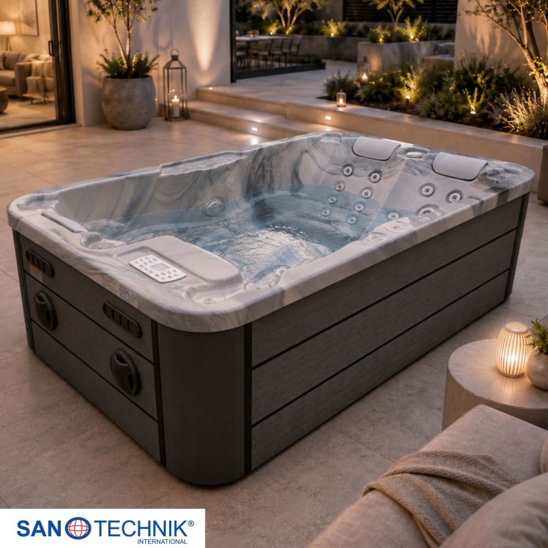 Sanotechnik - MODENA OUTDOOR WHIRLPOOL silver marble inkl. Abdeckung 205x130x70 cm