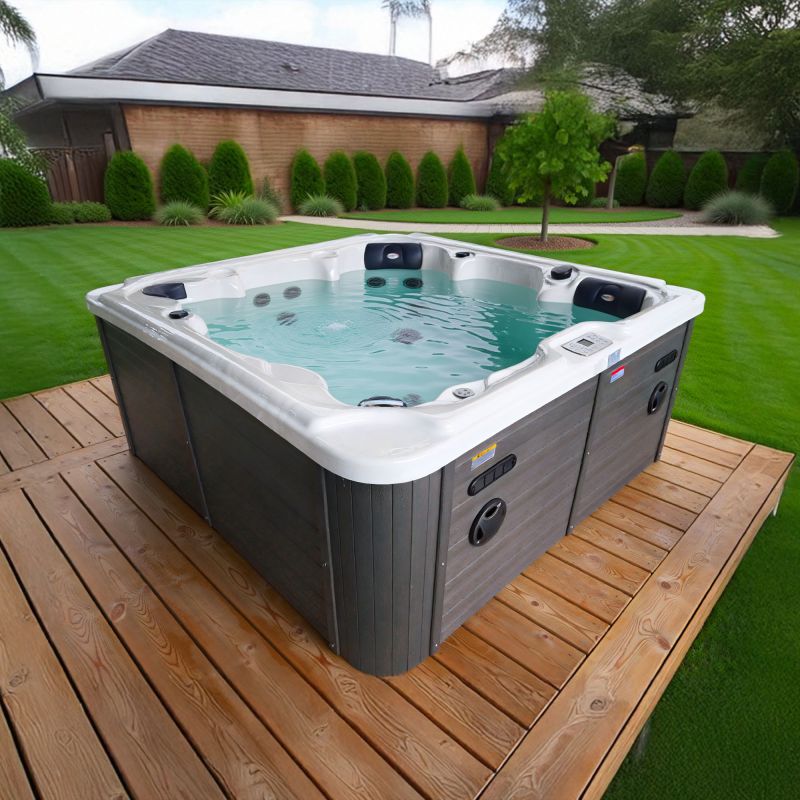 Sanotechnik - OASIS MAXI OUTDOOR WHIRLPOOL white marble inkl. Abdeckung und Stiege 210x210x95 cm