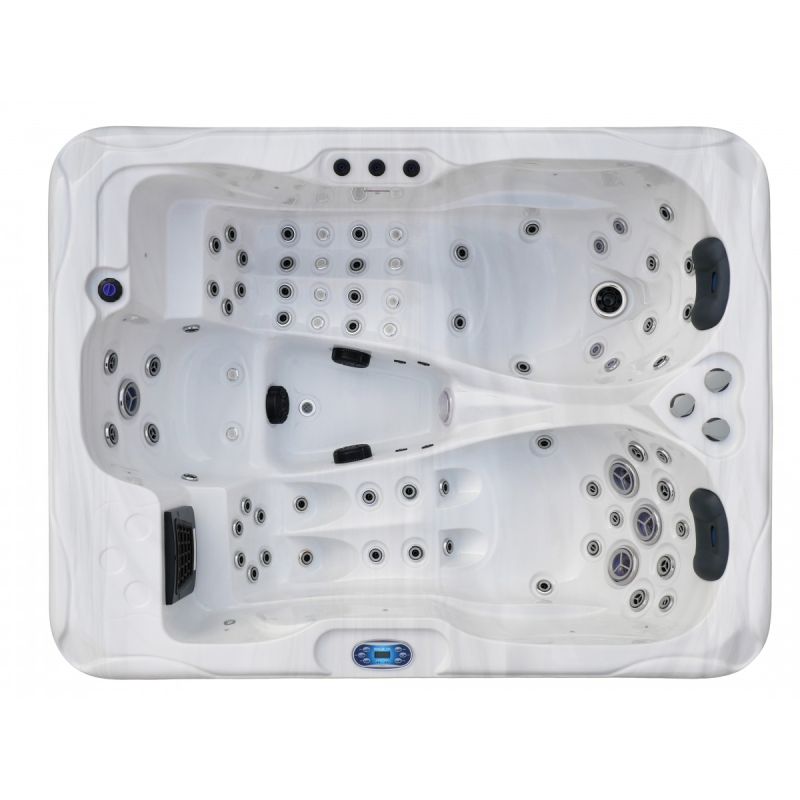 Sanotechnik - MAURITSIUS OUTDOOR WHIRLPOOL white marble inkl. Abdeckung und Stiege 210x160x90 cm