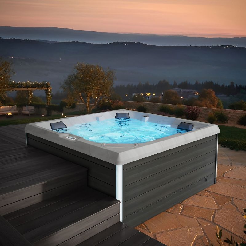 Sanotechnik - ROVINJ OUTDOOR WHIRLPOOL white inkl. Abdeckung und Stiege 210x210x90 cm