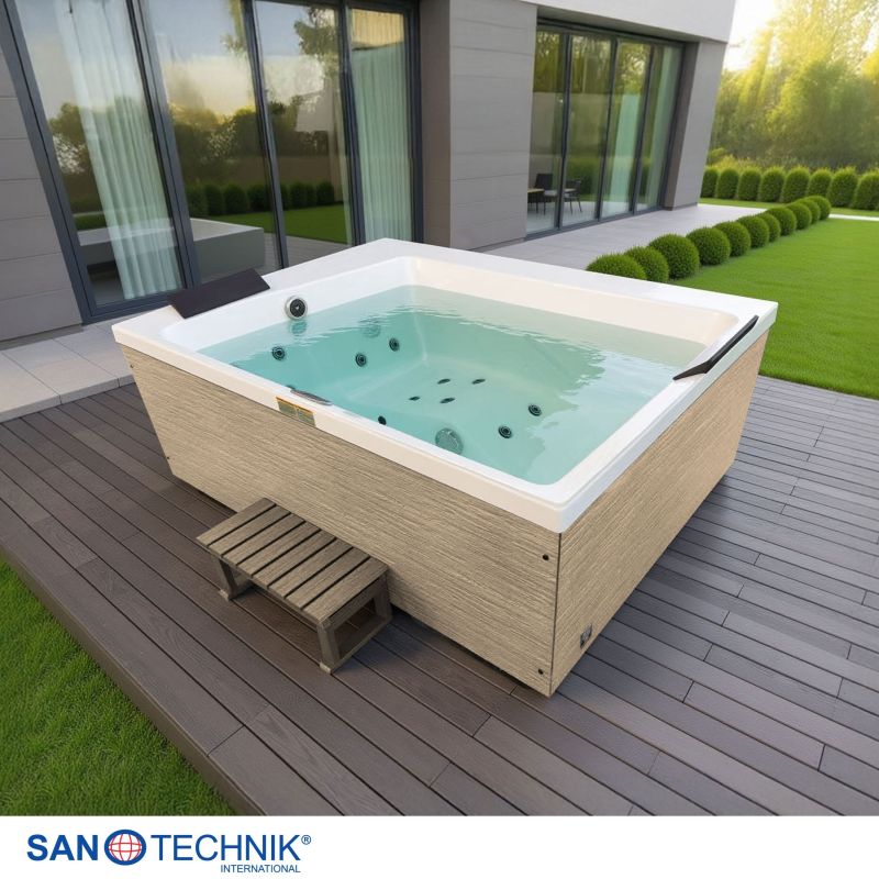 Sanotechnik - ZADAR OUTDOOR WHIRLPOOL white inkl. Abdeckung und Stiege 190x140x70 cm