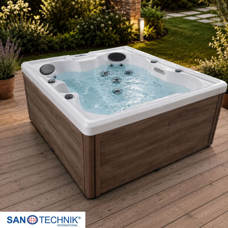Sanotechnik - PALERMO OUTDOOR WHIRLPOOL white marble inkl. Abdeckung 180x160x76 cm