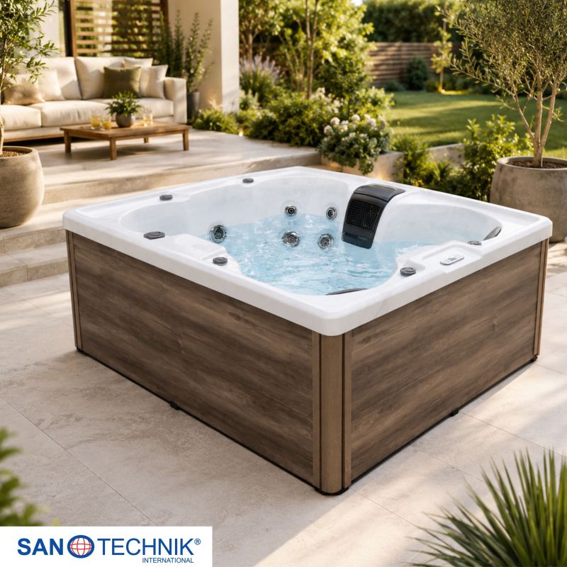 Sanotechnik - CATANIA OUTDOOR WHIRLPOOL white marble inkl. Abdeckung 210x180x82 cm