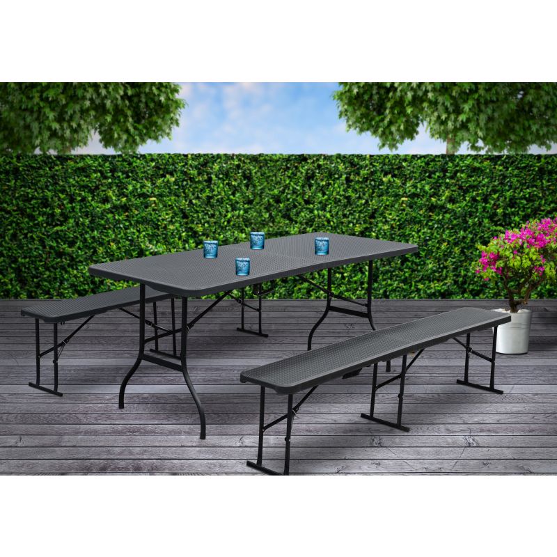 Zložljiva miza videz ratana 180x74x43 cm