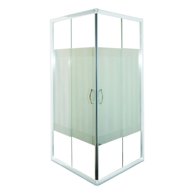 Sanotechnik - Eckdusche m.Streifengl weiss 89-90x89-90X180cm