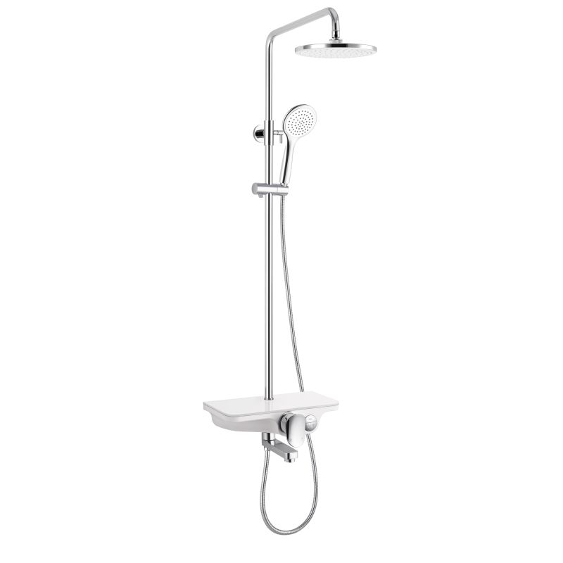 Überkopfbrausestangen Set weiß mit Wanneneinlauf